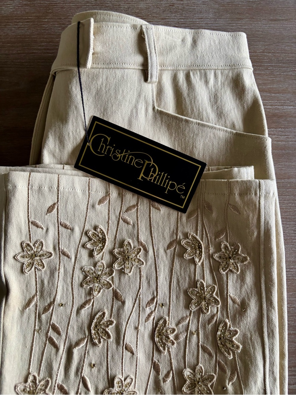 Christine Phillipe Cream Embroidered Pant NWT